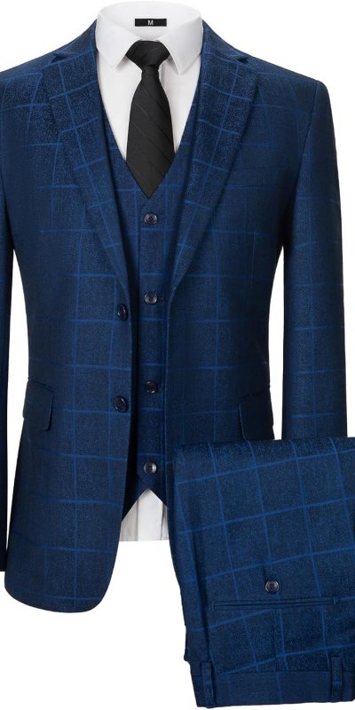 Men's Tuxedo Suits Slim Fit Plaid Suits for Men 3 Piece Suit Jacket Vest Pants Set for Wedding Prom