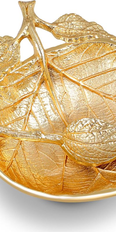 Gold Apple-Shaped Honey Plate with Spoon for Rosh Hashanah