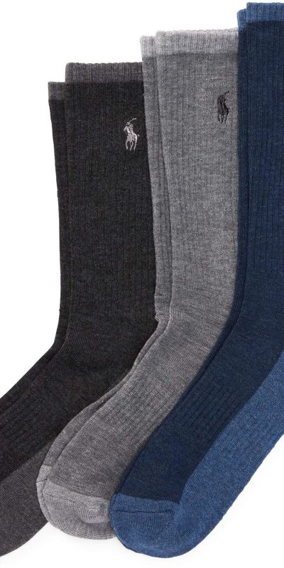 POLO RALPH LAUREN Tri-color Heather Casual Crew Socks - 3 Pair Pack - Arch Support and Comfort Cushioning