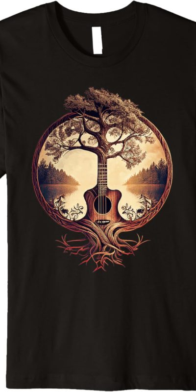 Premium Acoustic Guitar Tree Lake Guitarist T-Shirt - Unisex