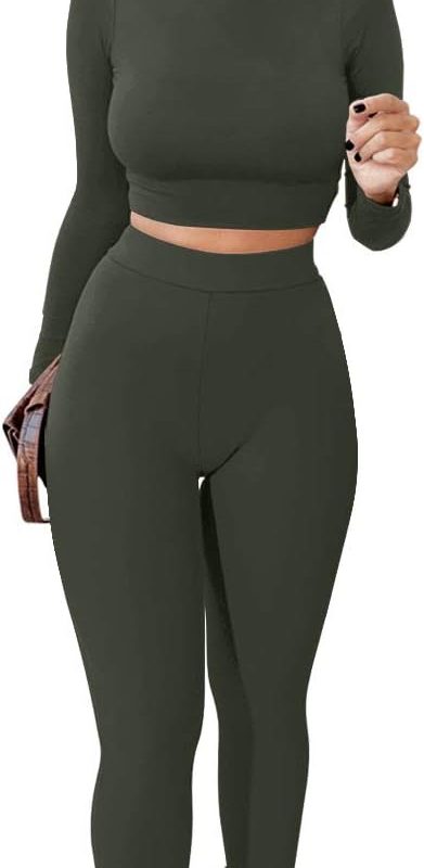 GOKATOSAU Women's Sexy 2 Piece Outfits Long Sleeve Crop Top Pants Set Club Jumpsuits