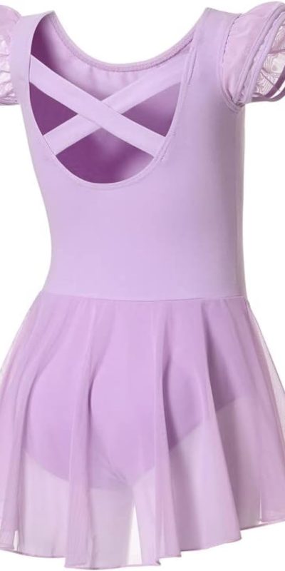 DIPUG Ballet Leotards for Girls Ballet Leotard with Skirt Toddler Dance Leotards Flutter Sleeve and Criss-Cross Back