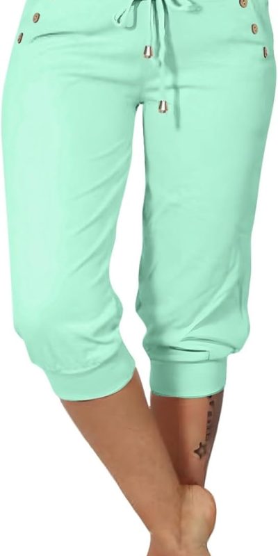Capri Pants for Women High Waisted Drawstring Joggers Stretch Lightweight Casual Hiking Pant Capri with Pockets