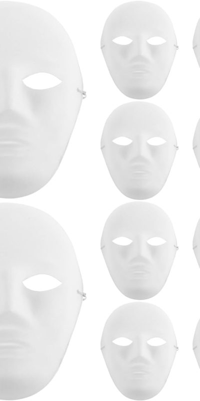 Gadpiparty 10 Pcs White Mask DIY Blank Painting Mask Paper Full Face Mask for Cosplay Masquerade Hip Hop Dance Party Favors