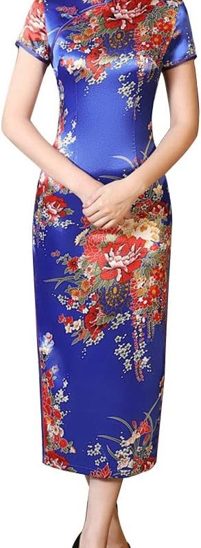 Modern Cheongsam Bodycon Midi Dress Short Sleeve Cutout Mandarin Collar Side Slit Chinese Qipao Dress