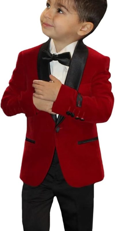 SAROULU Kids Casual Velvet Blazer Jacket Coat Formal Ring Bearer Wedding Outfits for Boys