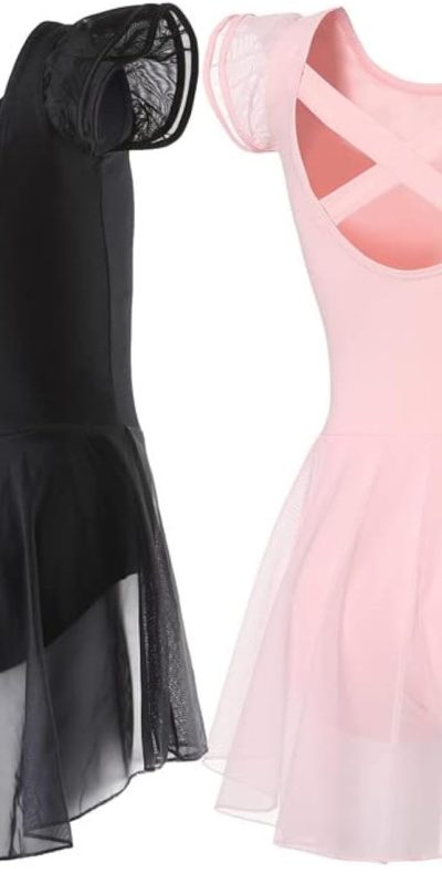 DIPUG Ballet Leotards for Girls Ballet Leotard with Skirt Toddler Dance Leotards Flutter Sleeve and Criss-Cross Back
