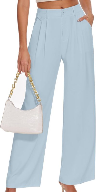 FUNYYZO Women's Loose Pleated Front Long Pants Wide Leg Trousers Solid Causal Dressy