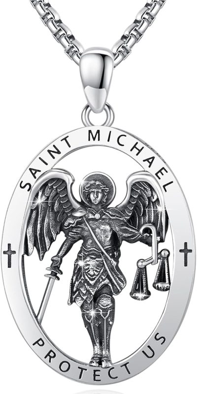 St Michael/Gabriel/Raphael/Uriel Necklace Sterling Silver Archangel Michael Pendant Saint Michael Necklace for Men Catholic Medal Talisman Protect Us Jewelry Religious Gifts