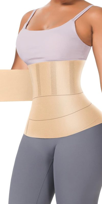 FeelinGirl Waist Trainer for Women Waist Trimmer Belt Tummy Wrap Waist Cincher Plus Size Waist Wrap (One Size, Beige)