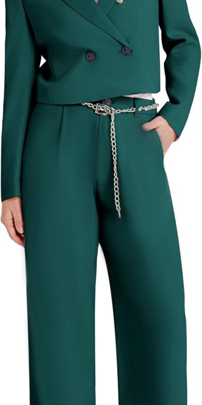 Women's 2 Pieces Suit Casual Outfits Double Breasted Blazer Jackets High Waisted Wide Leg Work Pants Suit Set