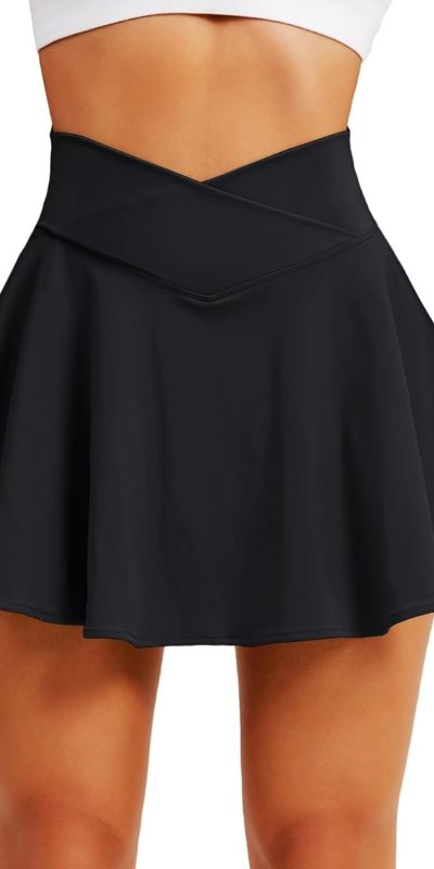 TZLDN Women's Tennis Golf Skirt with Shorts Pockets Crossover High Waisted Pleated Workout Athletic Skorts