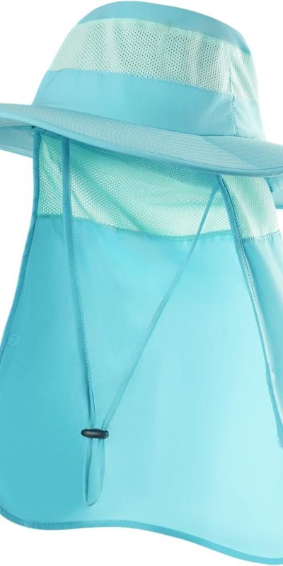 Fishing Hat for Men，Outdoor Sun Hat UPF50+ Mesh Wide Brim Fishing Hat with Neck Flap