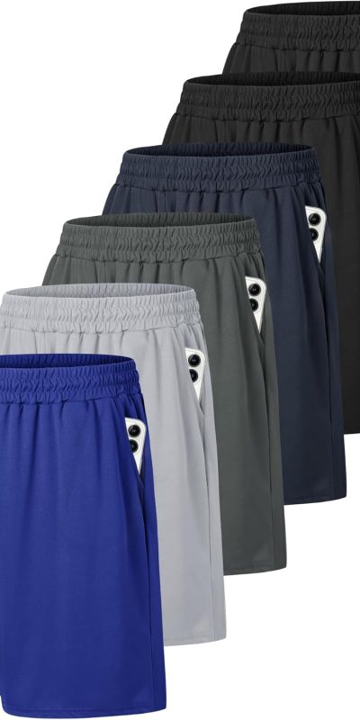 6 Pack Men's Athletic Shorts - Workout Gym Basketball Quick Dry Black Mens Shorts with Pockets for Casual Running