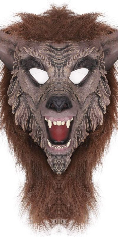 IPENNY Holloween Horror Mask Party Cosplay Headwear Costume Wolf Dress Up Mask Creepy Wolf Head Mask for for Halloween,Cosplay,Easter,Carnival (Brown Wolf Mask)