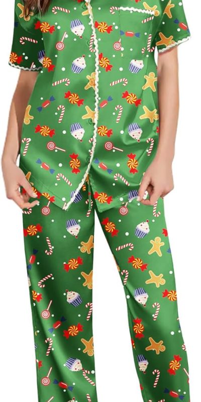 Ekouaer Silk Pajamas for Women Set Satin Two Piece Pjs Sets Ric Rac Trim Contrast Loungewear