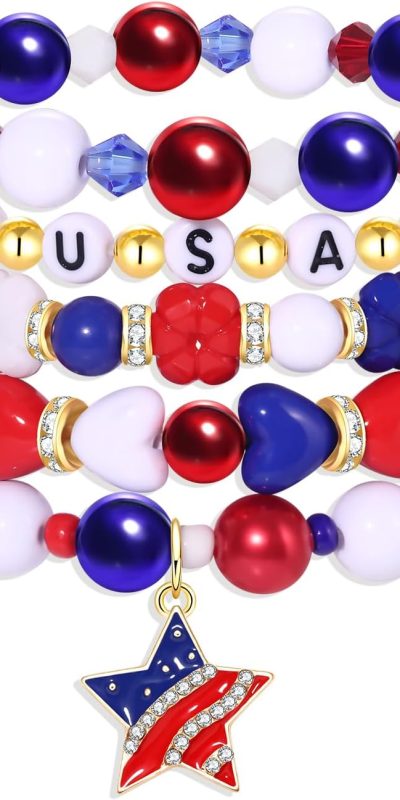 5 Pack Beaded Bracelet Stackable Christmas Thanksgiving St. Patrick’s Day Valentine's Day Beaded Stretch Bracelet Holiday Charm Bracelets Festive Jewelry Gifts for Women