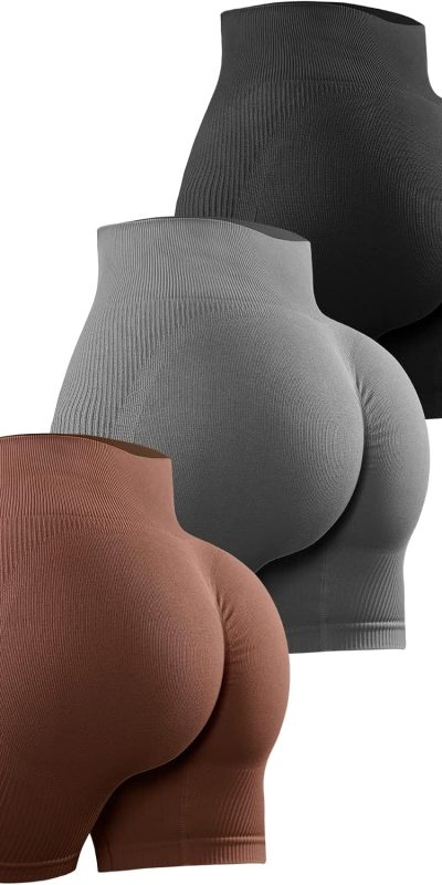 YNNTHY Women's 3 Piece Workout Shorts Scrunch Butt Lifting High Waist Gym Biker Shorts Seamless Ruched Booty Yoga Shorts S-XL