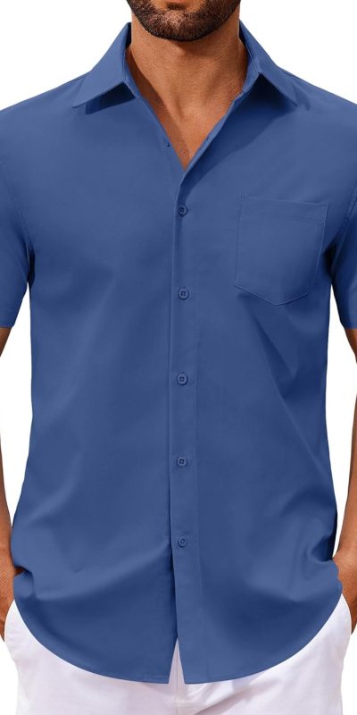 COOFANDY Men's Button Down Shirts Short Sleeve Casual Dress Shirts Untucked Summer Shirt with Pocket