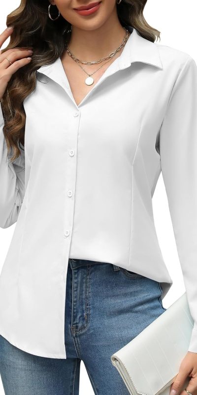 HOTOUCH Womens Button Down Shirts Long Sleeve Dress Shirt Slim Fit Collared Tops Casual Work Office Blouse S-XXL