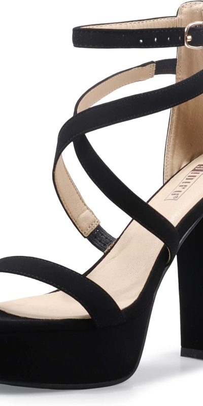 IDIFU Women's Platform Chunky High Heels Dress Sandals Open Toe Ankle Strap Strappy Wedding Bridal Party Dance Shoes For Women Bride