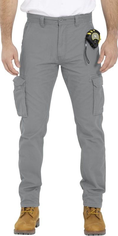 Mens Cargo Pant 100% Cotton Slim-Fit Relaxed Tactical Hiking Heavy Duty Workwear 6 Pockets Outdoor Cargo Works Pants 32W-44W