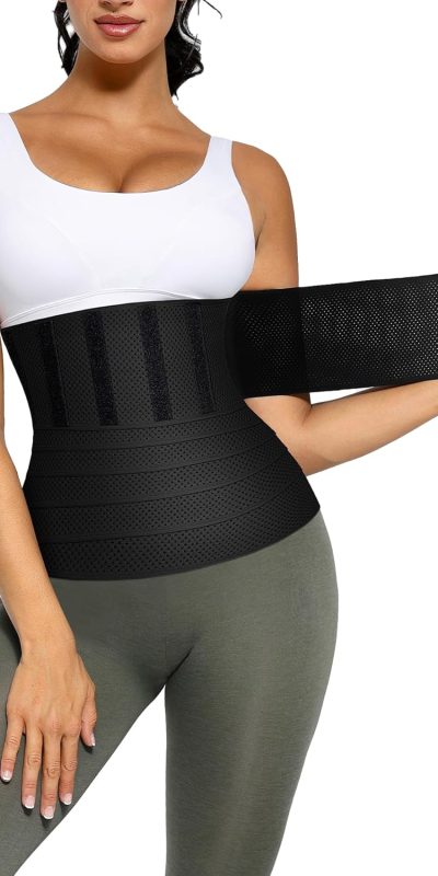 FeelinGirl Waist Trainer Breathable Waist Wrap Tummy Control Elastic Bandage Belly Band for Daily & Training
