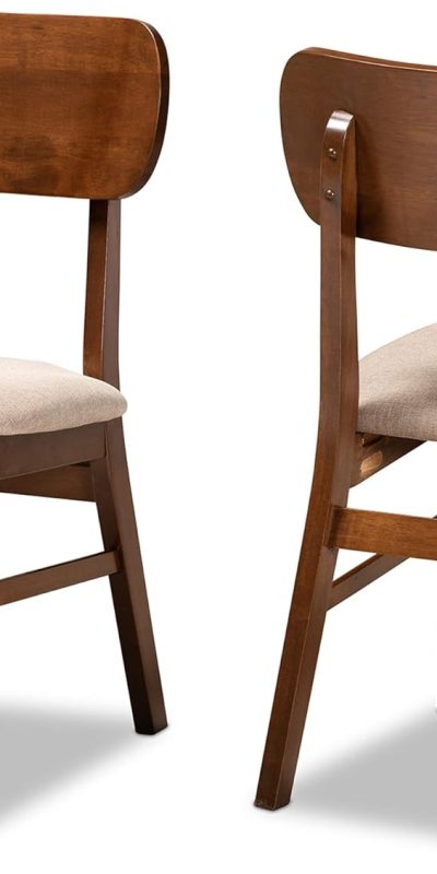 Baxton Studio Euclid Dining Chair Set Sand Fabric Upholstered and Walnut Brown Finished Wood 2-Piece Dining Chair Set