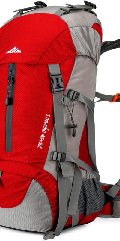 Loowoko 50L Hiking Backpack, Waterproof Camping Essentials Bag with Rain Cover, 45+5 Liter Lightweight Backpacking Back Pack