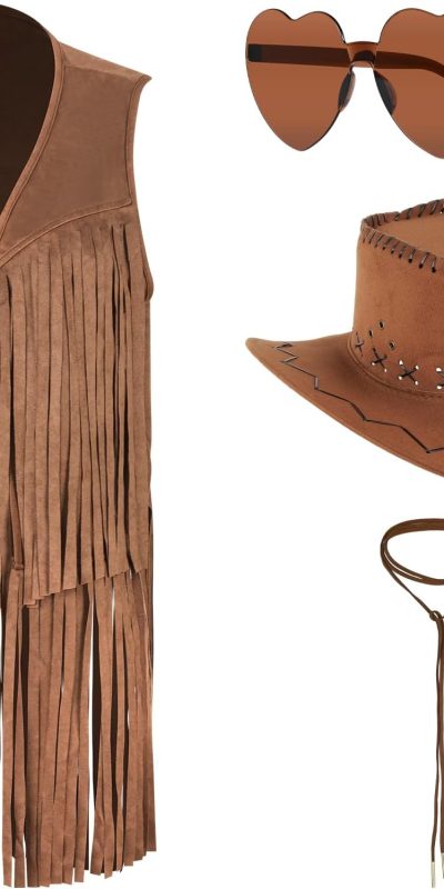 Western Cowgirl Outfits for Women Tassel Fringe Cowgirl Vest Costume Sleeveless Faux Suede Tassels Jacket