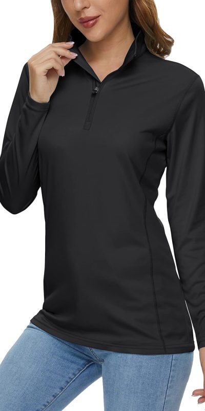 MAGCOMSEN Women's Shirts Long Sleeve 1/4 Zip UPF50+ UV Sun Protection Quick Dry Workout Hiking Athletic Shirts Rash Guard