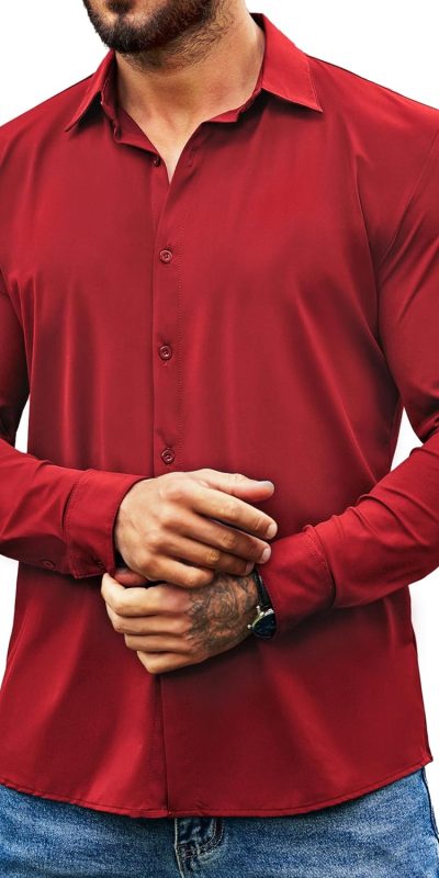 COOFANDY Men's Muscle Fit Dress Shirts Wrinkle Free Long Sleeve Button Down Shirt Stretch Business Shirt