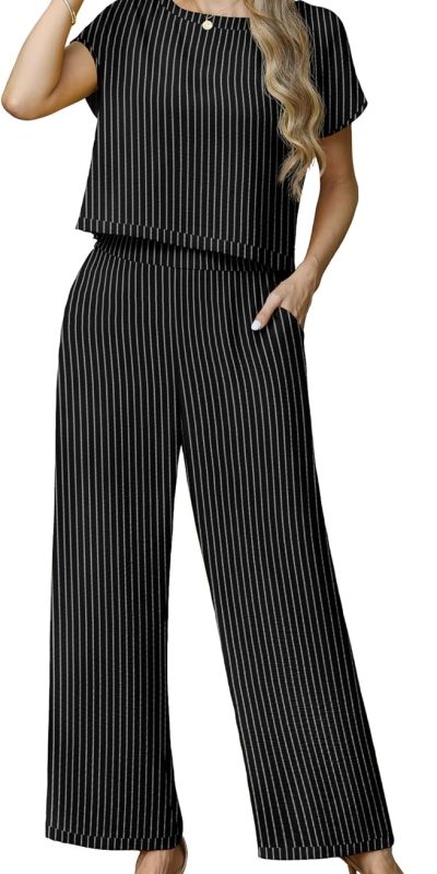 Lepunuo 2 Piece Sets for Women Summer Cap Sleeve Crop Top Wide Leg Pants Matching Lounge Set Vacation Beach Travel Outfits