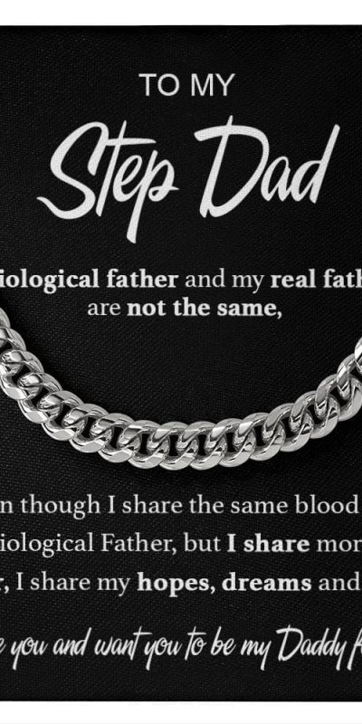 To My Step Dad Necklace, Cuban Link Chain Necklace Gifts for Men Him, Cuban Pendant Necklaces for Men Anniversary Birthday Christmas Gifts for Daddy from Daughter and Son, Gift For Step Dad Necklace
