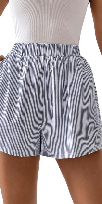 Floerns Women's Striped Print Elastic High Waist Wide Leg Casual Shorts