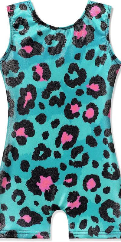EQSJIU Gymnastics Leotards for Girls Kids Rainbow Mosaic Mermaid Butterfly Stars Leopard Galaxy Tie Dye Cosmos Leopard
