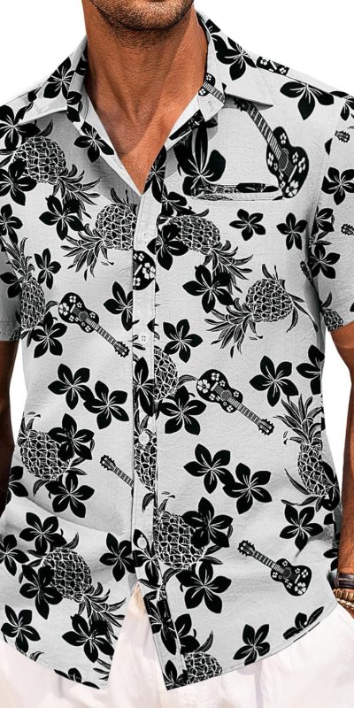COOFANDY Mens Casual Linen Shirt Short Sleeve Button Down Shirt Summer Beach Hawaiian Shirts