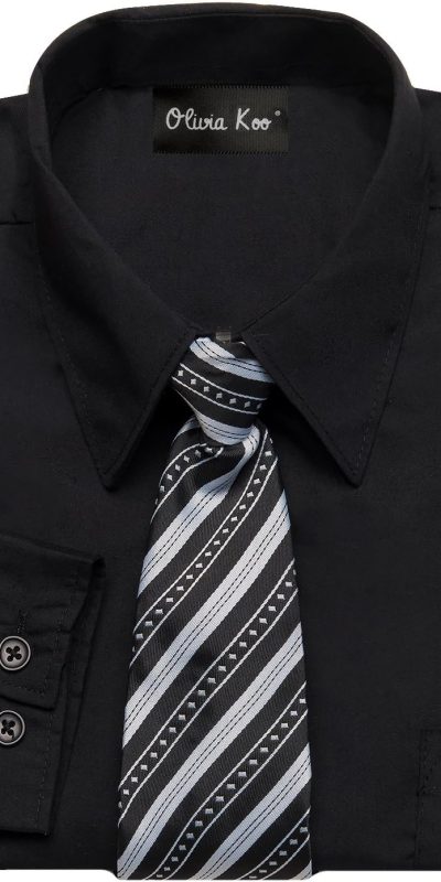 Boys Solid Color Dress Shirt with Matching Tie Set in 14 Colors (Size 2T to 20)