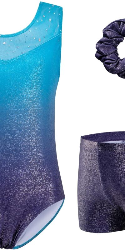 Zaclotre Gymnastics Leotards for Girls Sparkly Ballet Dance Biketards Tumbling Outfit with Matching Shorts Set