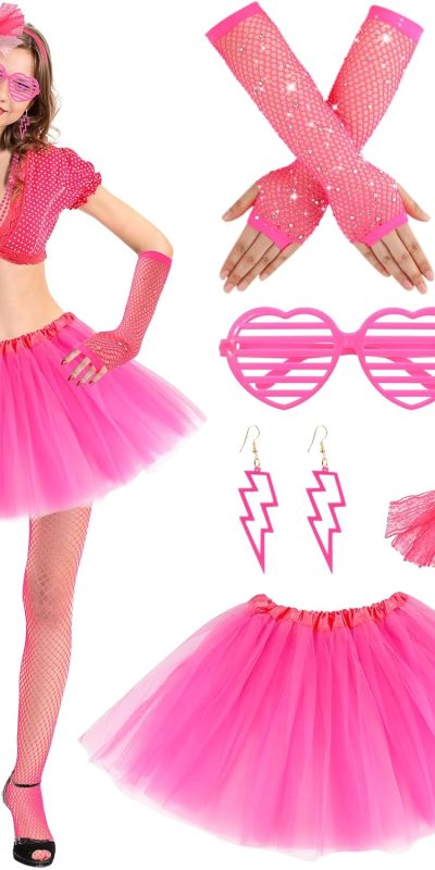 80s Fancy Dress for Women,Neon Rainbow Tutu Skirts Leg Warmers Gloves Glasses Bracelet Necklace Retro Party Costume