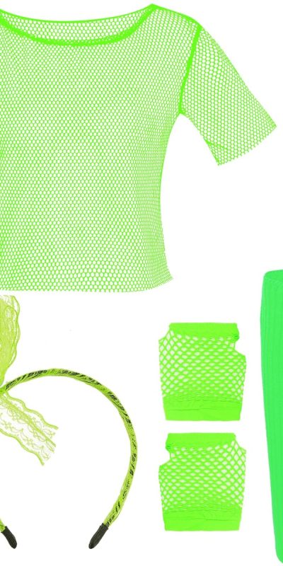 80s Costume Outfit for Women, 80s Costume Accessories Set, with Clothes Headband Legwarmers Necklace Gloves for Ladies Women Cosplay Party Dress Up (Green)