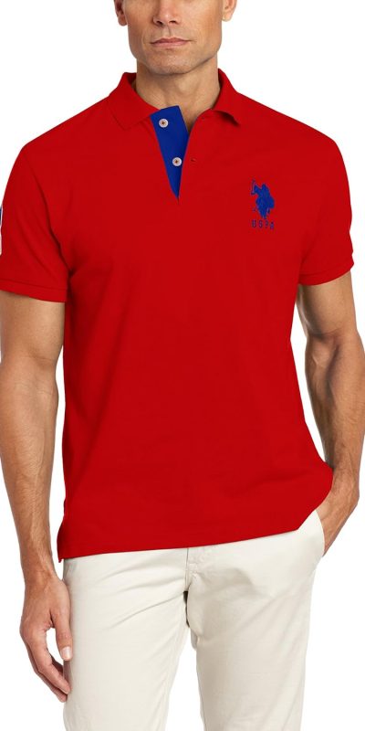 U.S. Polo Assn. Men's Short-Sleeve Polo Shirt with Applique, Casual Summer Slim Fit Polo Shirt With Contrast Color