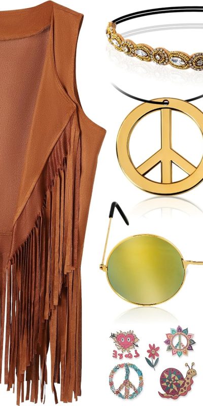 60s 70s Outfits for Women Hippie Costume Clothes Set 70s Costume Tops Women Fringe Hippie Vest for Halloween