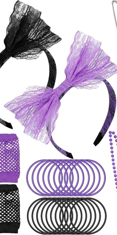 80s Accessories for Women Women's 80s Outfit Costume with Neon Headband for Women Girls 80s Party (10 Packs)