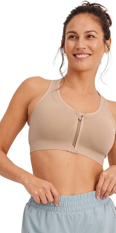 Jockey Women's Bra Seamfree Mid Impact Zip Front Sports Bra