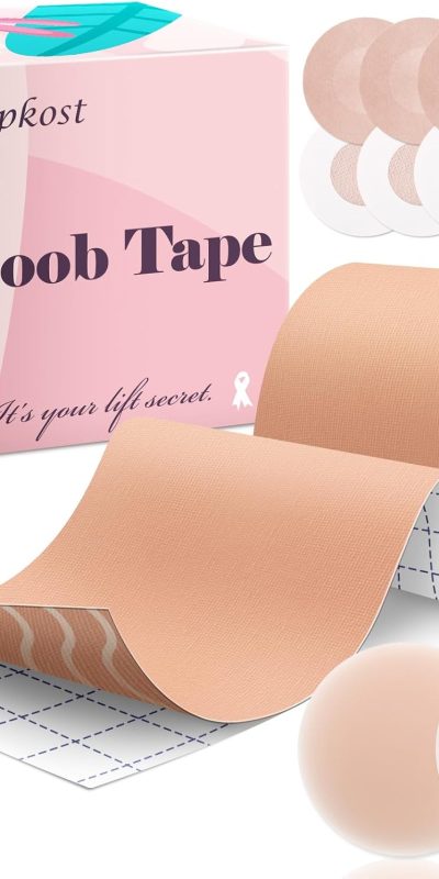 Boob Tape Breast Lift Tape for Large Breasts with 2 Pcs Nipple Covers Invisible Boobtape for A-G Cup(Beige,3 in)