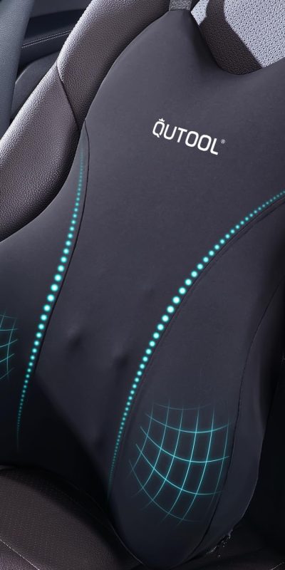 QUTOOL Lumbar Support Pillow for Car/Office Chair, Memory Foam Back Cushion for Car Seat, Back Pain Relief Adjustable Strap and Washable Cover, Lower Back Pillow Fits Most Cars, Trucks (Black)