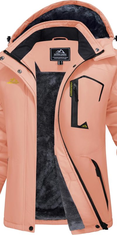 MAGCOMSEN Women's Ski Jacket Waterproof Insulated Snow Jacket Warm Windproof Winter Coats with Hood Fleece Lined Jacket