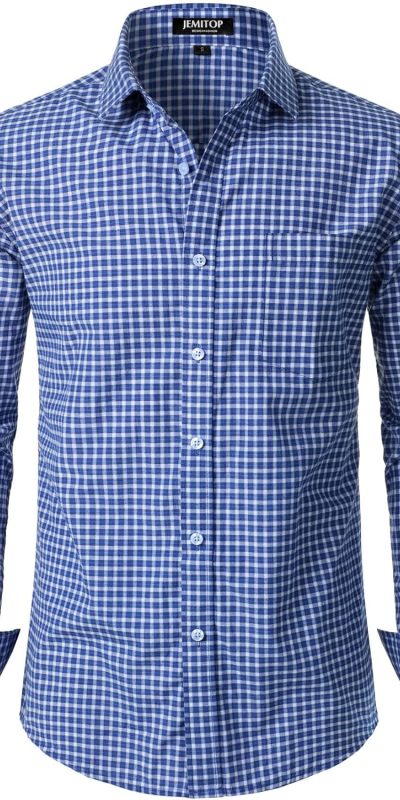 Men's Transitional Weather Slim Fit Long Sleeve Button Down Shirt Business Casual Dress Shirts with Pocket