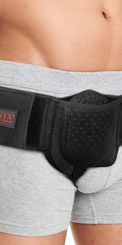 ORTONYX Inguinal Hernia Belt for Men and Women with Removable Compression Pad and Adjustable Waist Strap, Hernia Support Truss for Inguinal, Incisional Hernias, Left/Right Side - Black L/XXL